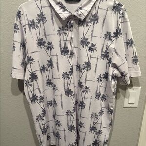 Travis Mathew Gray Palm Print Polo Shirt